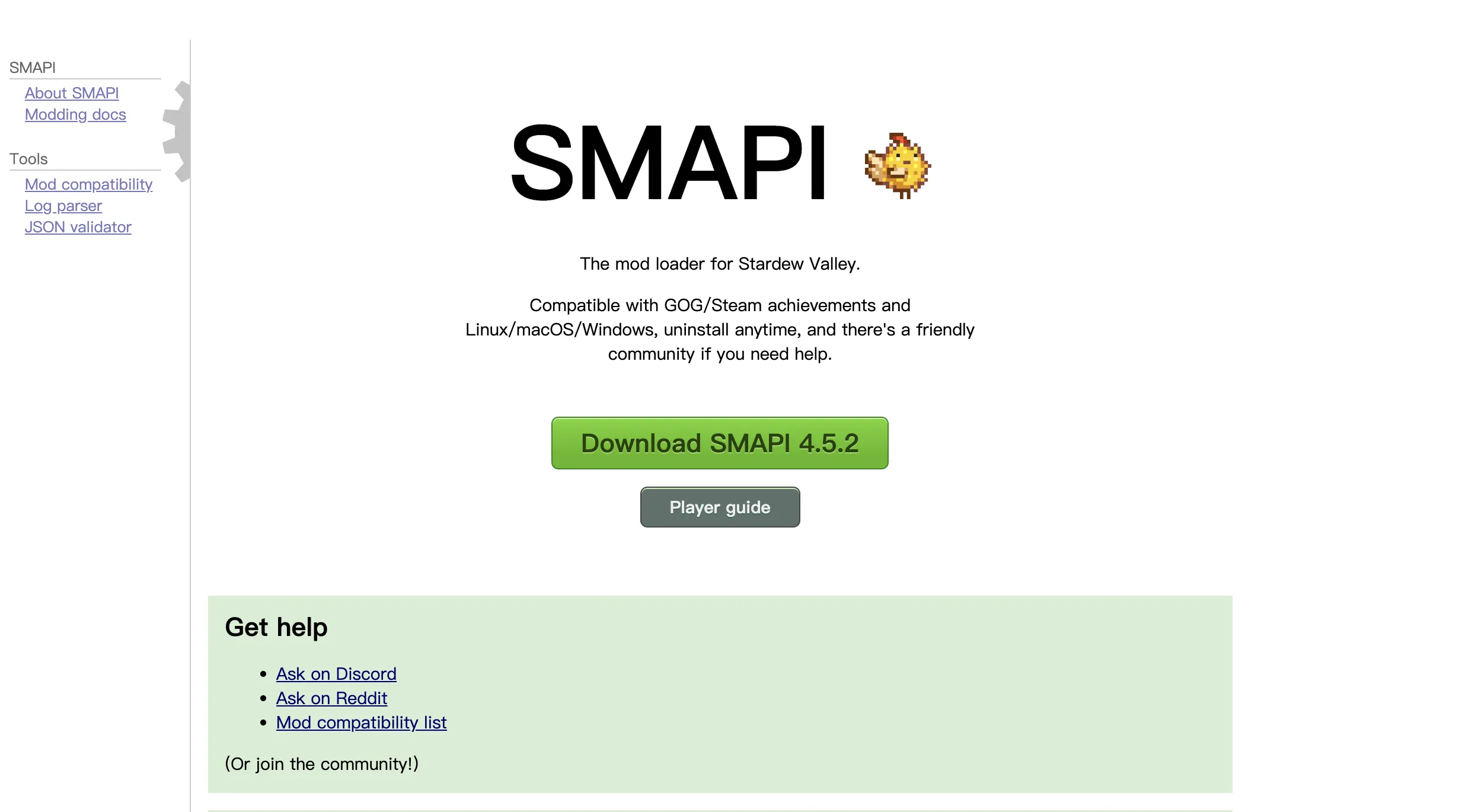 SMAPI 官网下载页截图